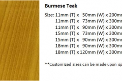 Burmese teak size